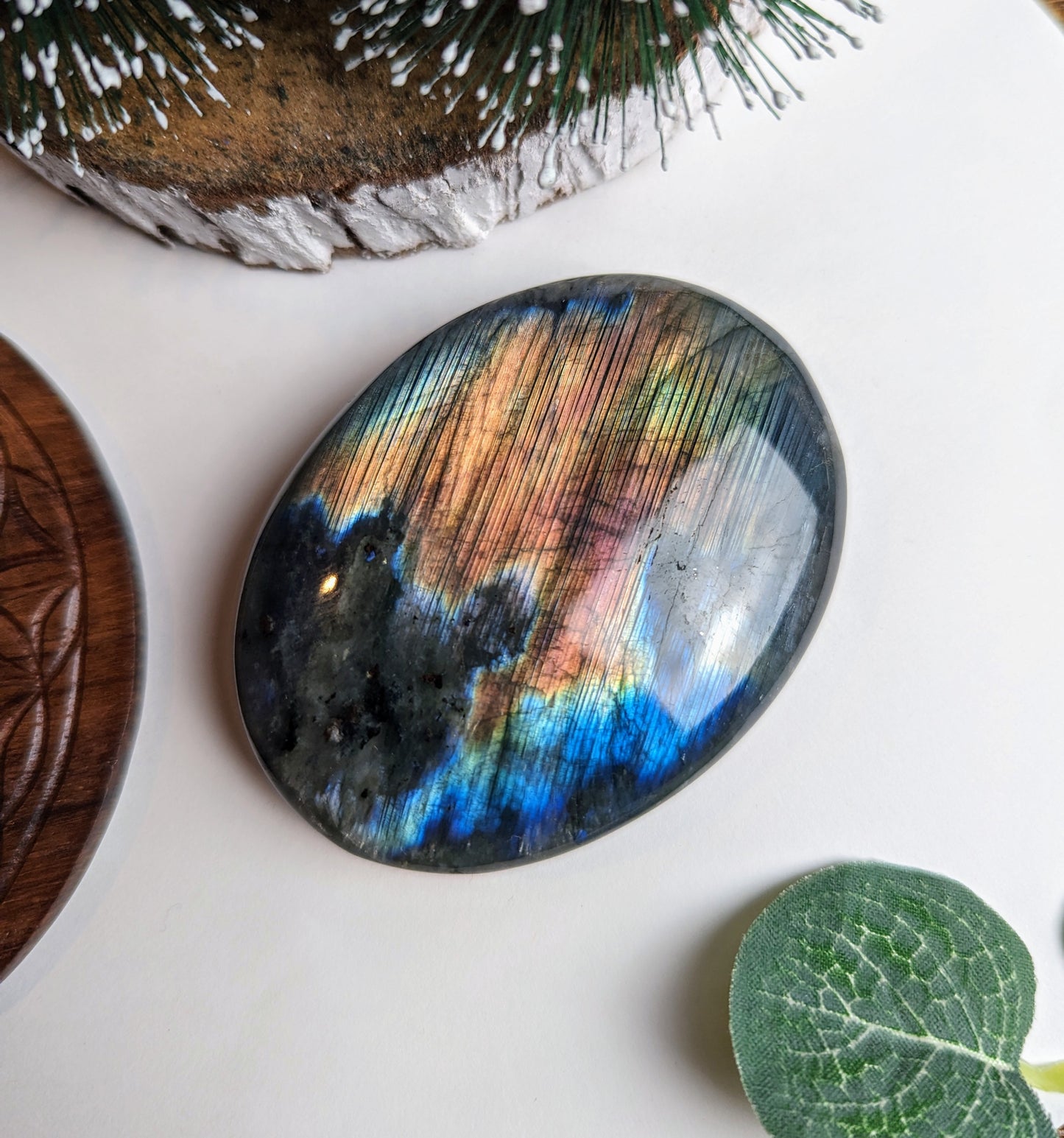 Labradorite Galet 107g Orange-multicolore 100% naturelle fait main, protection et beauté unique